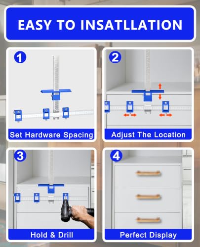 Cabinet Hardware Jig, Cabinet Handle Template with Center Punch. - color: Blue