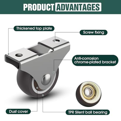 Fixed Caster Wheels 2 Inch Rigid Furniture Wheels Low Profile 4PCS - color: Brown 4PCS, size: 2 inch