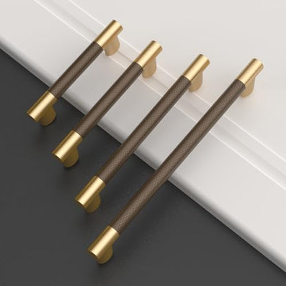 Champagne Bronze & Brown Knurled Kitchen Cabinet Pulls 7 Inch 10 Pack - color: Gold and Champagne Bronze, size: 7" Hole Center