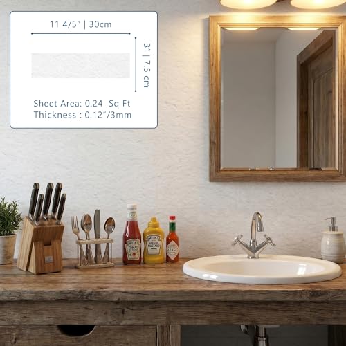 40-Sheet Flexible Stone Peel and Stick Backsplash Tile, 3" x 11.8" White Quartz MCM Modified Clay Material Wall Covering, Subway Texture Self-Adhesive Wall Tiles for Kitchen Bathroom Fireplace - color: White Quartz
