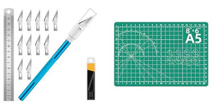 DIYSELF 1 Pcs Craft Knife Hobby Knife with 11 Pcs Stainless Steel Blades Kit and Cutting Mat 6in×8in