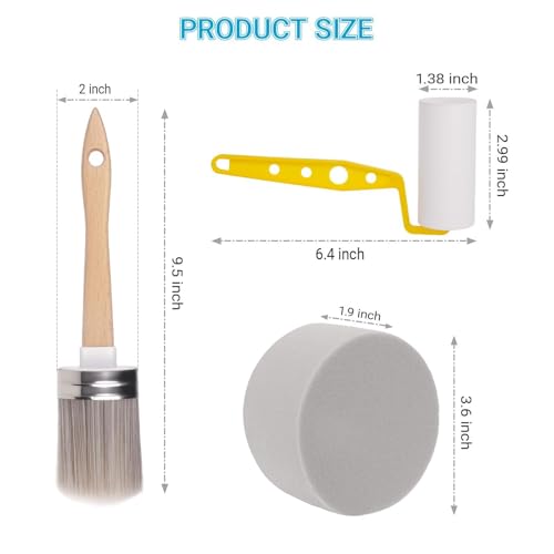 5-Piece Professional Paint Trim Tool Kit for All-in-ONE Paint- 1.6" Paint Brush for Trim, 2 Small Foam Paint Roller & 2 Round Sponges