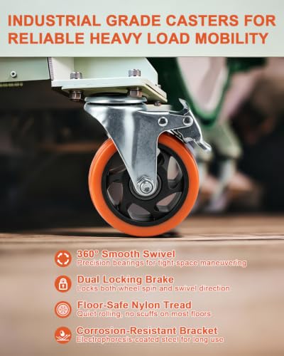 Htudcue 8 Pack 4 Inch Heavy Duty Casters, 2200 lbs Load Per Set of 4, Orange Swivel Plate Casters with Lock Brakes for Garage Workshops & Storage Shelves