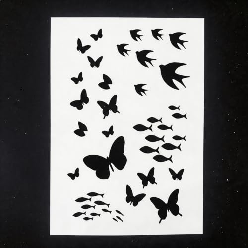 TIAMECH A4 Reusable Butterfly Swallow School of Fish Stencil for Painting - color: Butterfly Swallow School of Fish