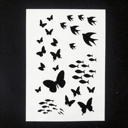 TIAMECH A4 Reusable Butterfly Swallow School of Fish Stencil for Painting - color: Butterfly Swallow School of Fish