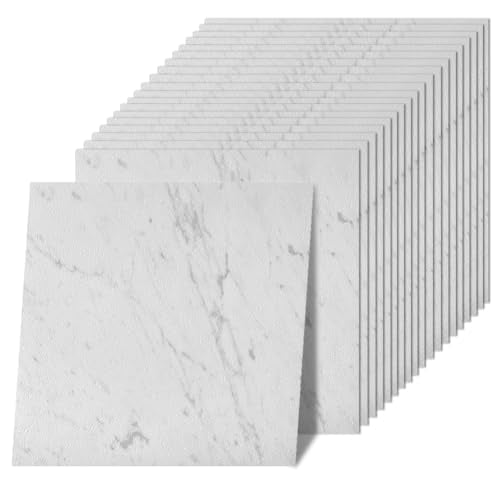 Peel and Stick Floor Tile 12 x 12 Inch Self Adhesive Marble Vinyl Flooring - color: White Marble