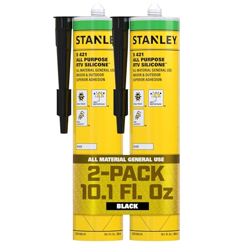 Stanley S421 RTV Silicone Caulk Black (2 x 10.1 fl.oz.) - 100% Waterproof Industrial-Grade Silicone for Kitchen, Bathroom, Shower, Window, Door, Indoor & Outdoor Use - size: 2 Pack