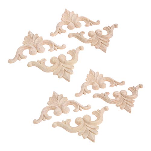 8Pcs Wood Carved Appliques Onlays Small Corner Carving Decals for Furniture - size: 9.5x9.5cm/3.74"x3.74"