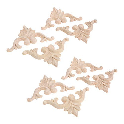 8Pcs Wood Carved Appliques Onlays Small Corner Carving Decals for Furniture - size: 9.5x9.5cm/3.74"x3.74"