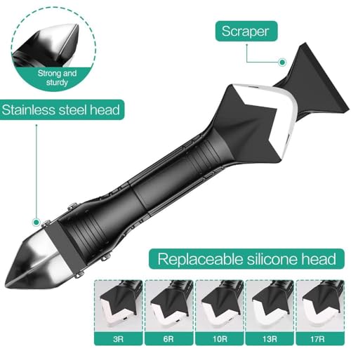 9 Pieces Silicone Caulking Tool Kit with 5 Silicone Tips Scrapers, Grout Removal Scraper Set, Sealant Finishing Tool with Multi Angle Scrapers, Residue Remover Tools for Kitchen Bathroom Window Sink