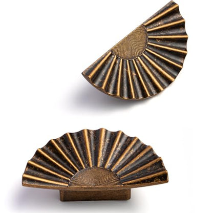 Liron Hardware 10 Pack Antique Brass 32mm Vintage Fan‑Pattern Cabinet pulls - size: 1.26 Inches (32mm) Hole Center