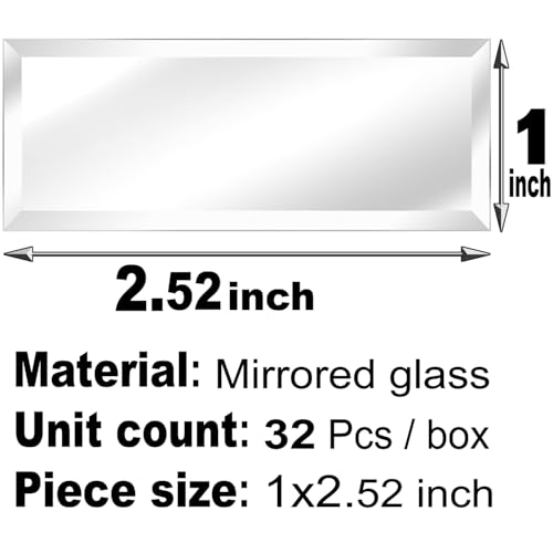 Peel and Stick Beveled Mirror Glass Tile.2.5x1 Inch Mirror Backsplash Tiles. Cute Mirror Strip Tile for Kitchen, Bathroom Wall.32 Pcs - size: 2.5x1 inch ( 32 Pack )