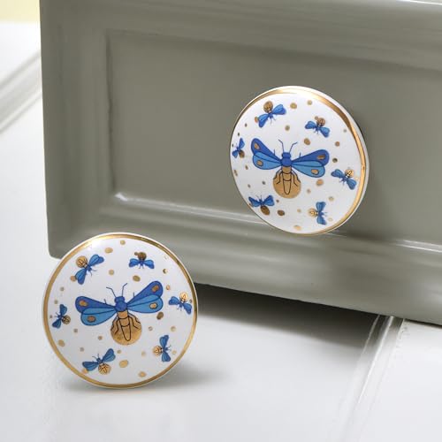 Indian Shelf 6 Pieces Stylish Drawer Knobs for Cabinet Dresser (Ceramic) - color: Gold Blue, size: 6 Knobs