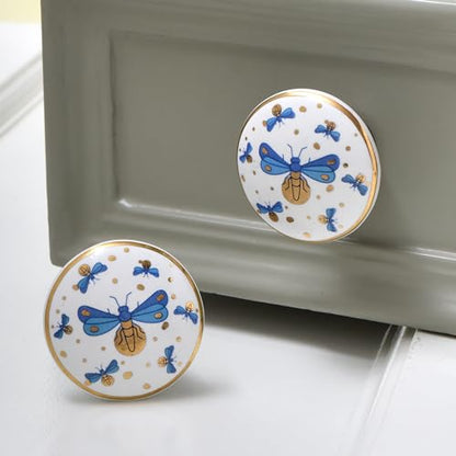 Indian Shelf 6 Pieces Stylish Drawer Knobs for Cabinet Dresser (Ceramic) - color: Gold Blue, size: 6 Knobs