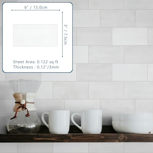 100-Sheet Subway Peel and Stick Backsplash Tile, 6" x 3" White Mixed Stone Composite Handmade Looks Self Adhesive Waterproof Wall Tile, Stick on Tiles for Kitchen Bathroom - color: White Mixed, size: Subway