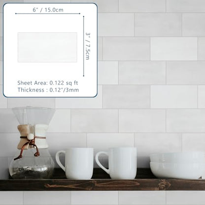 100-Sheet Subway Peel and Stick Backsplash Tile, 6" x 3" White Mixed Stone Composite Handmade Looks Self Adhesive Waterproof Wall Tile, Stick on Tiles for Kitchen Bathroom - color: White Mixed, size: Subway