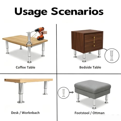 4Pcs Adjustable Silver Metal Furniture Legs 9.64-15.7Inch Cabinet Desk Sofa - color: Silver, size: 9.64"-15.7"-Set of 4