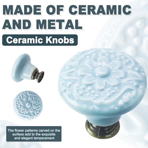 Biaungdo 6 Pcs Sky Blue Ceramic Kitchen Cabinet Knobs - color: Sky Blue