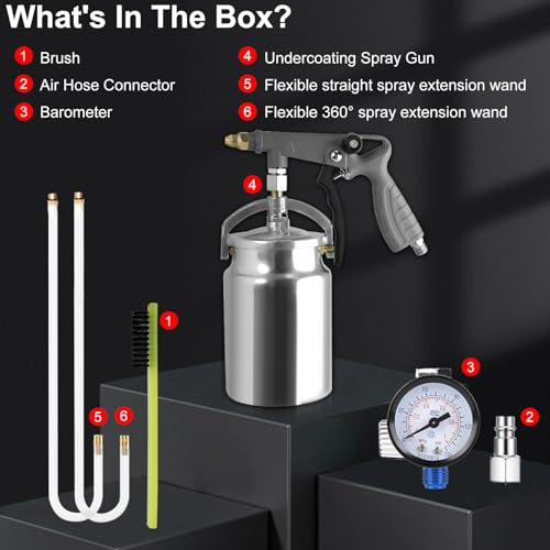 Undercoating Spray Gun with 1000ml Suction Feed Cup,Straight & 360° Spray Hose,No Area is Left Untouched, for Truck Bed Liner Coating, Rubberized Undercoat, Rust Proofing