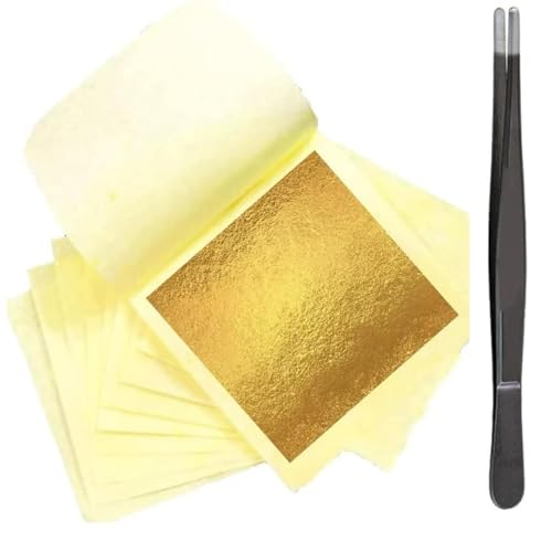 100 Grande Gold Leaf Sheets With tweezers, Premium 24K Gold Flakes - size: 100PCSBig