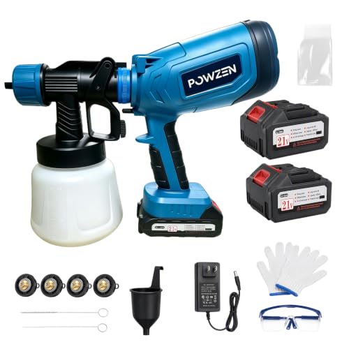 Cordless Paint Sprayer with 2 Batteries,Electric Paint Sprayer with 1L Paint Cup, 5 Nozzles, 10 Paint Bags,Cordless Paint Sprayer for House Painting, Paint Guns for Furniture Cabinets Walls Fences