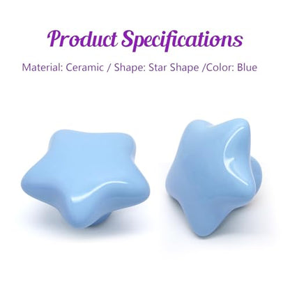 2pcs Ceramic Star Blue Drawer Knobs, Cute Cabinet Pulls for Kids - color: Blue + Star Shape, size: 2 Pack