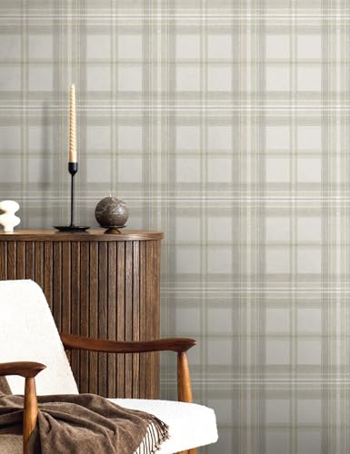 NextWall Harry & Grace Herringbone Plaid Premium Matte Non-Woven Peel and Stick Wallpaper (Frosted Calcutta) - color: Frosted Calcutta
