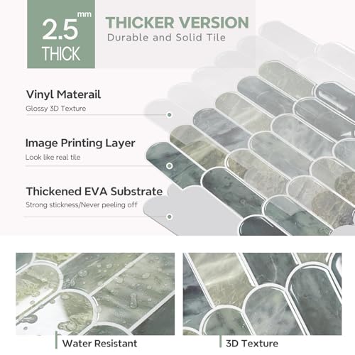 Vamos Tile Thicker Peel and Stick Backsplash Tile,Grayish Blue,10 Sheets - color: Grayish Blue with White Grout