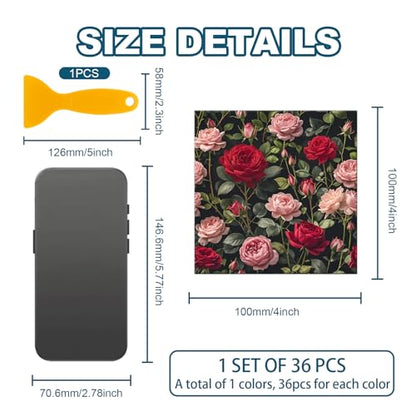 36 Pcs Rose Flowers Pattern Peel and Stick Tile Stickers, 4x4inch - color: Rose Flowers