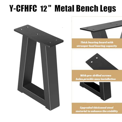 12 Inch Trapezoid Metal Table Legs Bench Legs,DIY Furniture for Coffee/Side Table, Bench Stool Cabinet Feets - Black, Set of 2 - size: 12 '' Trapezoid