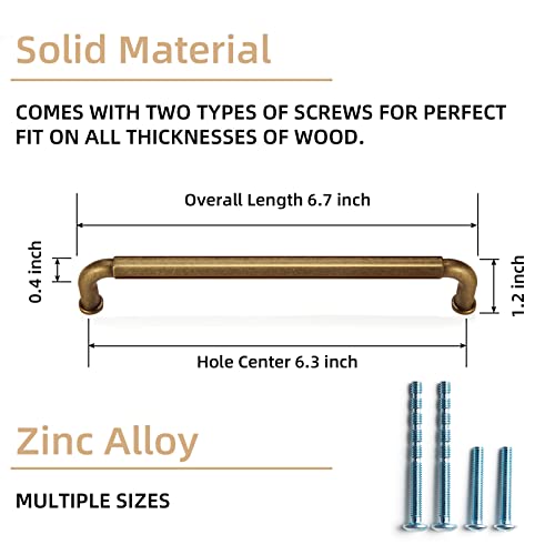 Goo-Ki 6 Pack 6-1/4 Inch （160mm） Hole Center Cabinet Pulls Antique Brass Zinc Alloy Kitchen Drawer Pulls Drawer Handles 6.7 Inch Length 2201-GT-160 - color: Antique Brass, size: 6-1/4 inch Hole Centers