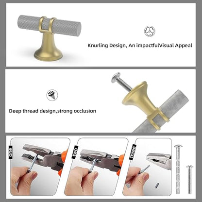 20 Pack Gold and Brushed Satin Nickel Kitchen Cabinet Knobs - color: Nickel and Gold Knurled, size: Knobs