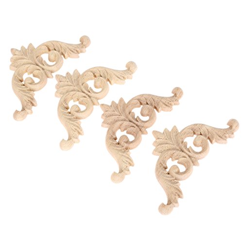 4Pcs Wood Carved Appliques Corner Wooden Carving Onlays Decals for Furniture - size: 3.15 x 3.15 inches