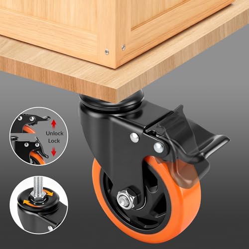 4 Inch Caster Wheels,Threaded Stem Casters Set of 4 Heavy Duty with Brake - size: 4"16pack