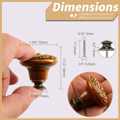 Ceramic Cabinet Knobs, Embossed Floral Design - Brown, 20pcs - color: Brown