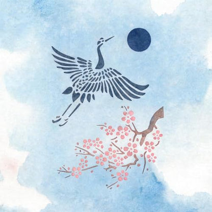 TIAMECH A4 Reusable Japanese Crane Cherry Blossom Stencil for Painting - color: Crane Cherry Blossom