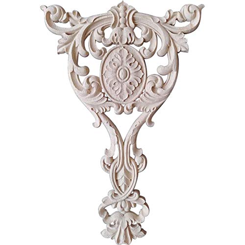 Unpainted Carved Wood Applique, 11.81 x 7.48 Inch Oak Wood Onlay, Decorative Furniture Accent for Cabinets, Doors, Walls, Headboards, Mirror Frames and DIY Home Decor - size: 11.81 x 7.48 x 0.39 inches