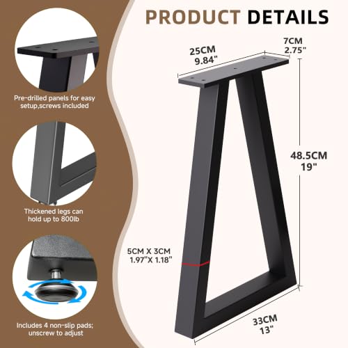 19 Inch Trapezoid Metal Table Legs Set of 2, Industrial Coffee & Bench Legs, Heavy Duty Iron DIY Furniture Feet for Desk Table Projects, Black - color: Trapezoid, size: 19 IN