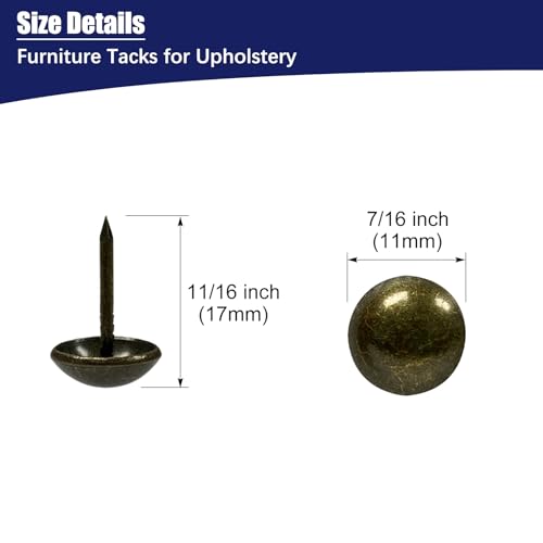 Maozaa Upholstery Tacks, 100pcs 7/16" Furniture Tacks, Antique Brass - color: Antique Brass