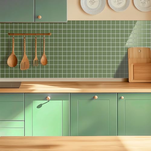 Alwayspon 10 Sheets 10"x10" Green 3D Vinyl Backsplash Tiles, Self-Adhesive Peel and Stick Wall Tile Stickers Stick on Subway Tiles for Kitchen Bathroom Wall - color: Green