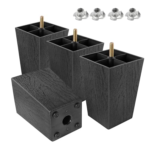 4pcs Plastic Square Legs 5" with T-Nuts, M8-1.25 Thread Bolt - size: 5 Inch, M8-1.25 Metric Thread Bolts