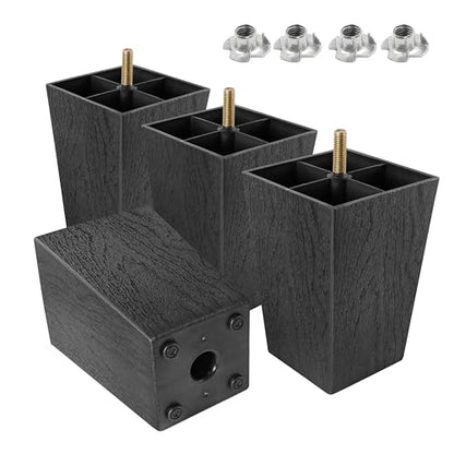 4pcs Plastic Square Legs 5" with T-Nuts, M8-1.25 Thread Bolt - size: 5 Inch, M8-1.25 Metric Thread Bolts