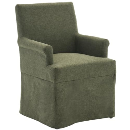 Arm Dining Chair Fabric Long Skirt Slipcovered High Back Upholstered Dinner - color: Green, size: 1 PC