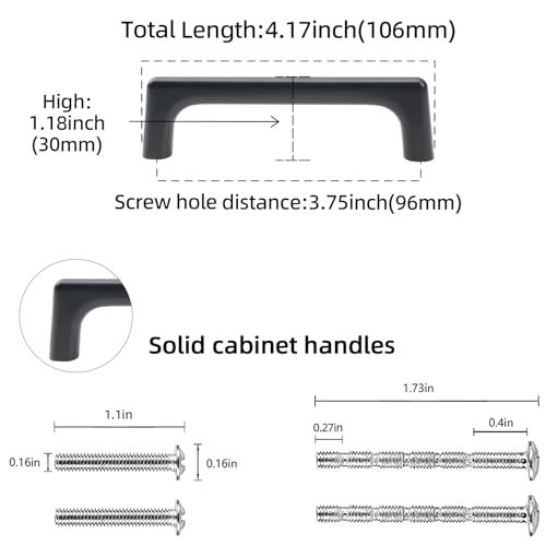 10 Pack 3.75 inch Matte Black Kitchen Cabinet Handles - color: Matte Black, size: 3-3/4 inch Hole Center