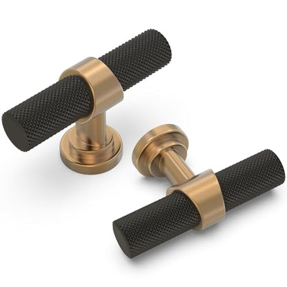 20 Pack Cabinet knurled Knobs Matte Black and Champagne Bronze Kitchen Cabinet Knobs Aluminum and Zinc Alloy Drawer Pulls Solid Cabinet Hardware - color: Black and Champagne, size: 1.38'' Diameter(35mm)