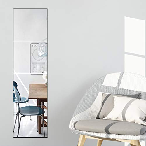 Glass Full Length Wall Mirror Tiles, 10" x 10" x 4PCS Home Gym Mirror - size: 10"x10"-4pcs