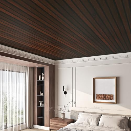 FunStick 16"x240" Peel and Stick Wallpaper Wood Slats Self Adhesive Wall Paper Brown Wood Contact Paper Peel and Stick Wooden Slats for Wall Decor Vinyl Wood Wallpaper for Bedroom Cabinets Countertops - size: 240" x 15.8"