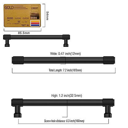 Amerdeco 10 Pack Matte Black Knurled Cabinet Pulls 6.3 Inch(160mm) Hole Center Kitchen Cabinet Handles Drawer Pulls Cabinet Hardware ZH0034 - color: Matte Black, size: 6.25"/160mm Hole Center