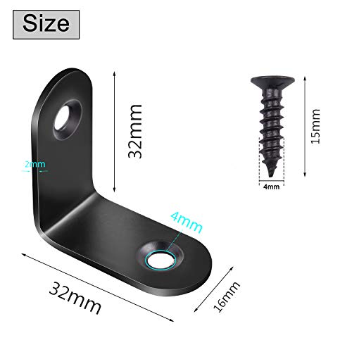 12pcs Black L Bracket Stainless Steel Corner Braces 30 x 30mm Heavy Duty Corner Right Angle Brackets Joint Fastener with 30pcs Screws for Wood Furniture Shelves Cabinet Drawer Chair