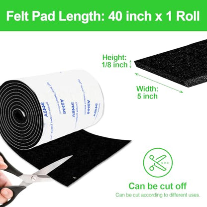 Felt Furniture Pads, Felt Pads for Furniture, 5"x 40" Black Cuttable - size: 1 Roll 5x40 inch